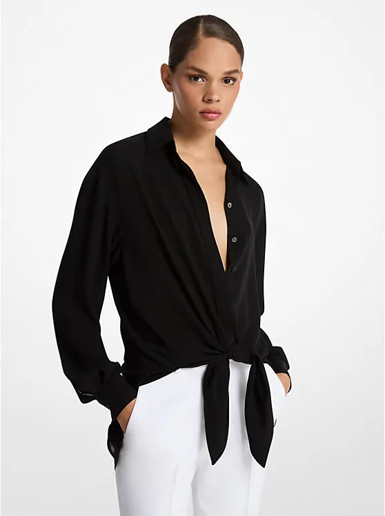 Top Spring Fashion Trends for Moms in Los Angeles: What Stylish Moms Are Wearing Now 27 Silk Georgette Tie-Front Shirt