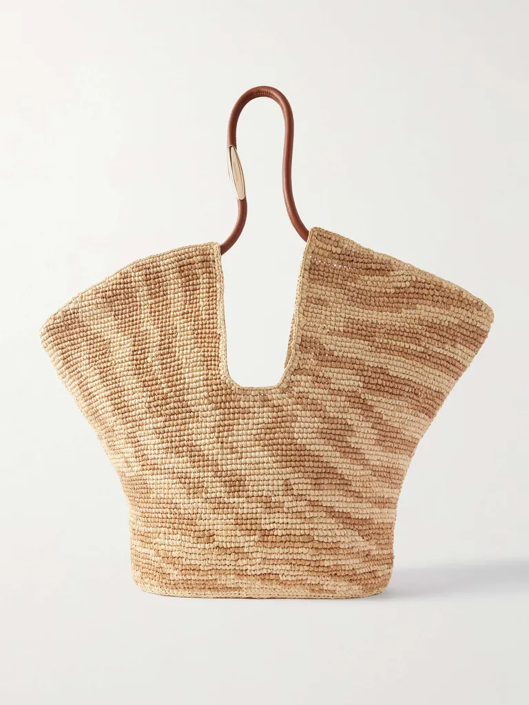 Top Designer Beach Bags of 2025: Must-Have Luxury Totes for France, Spain & Greece 6 Goldentime Large Embellished Leather-Trimmed Raffia-Jacquard Tote