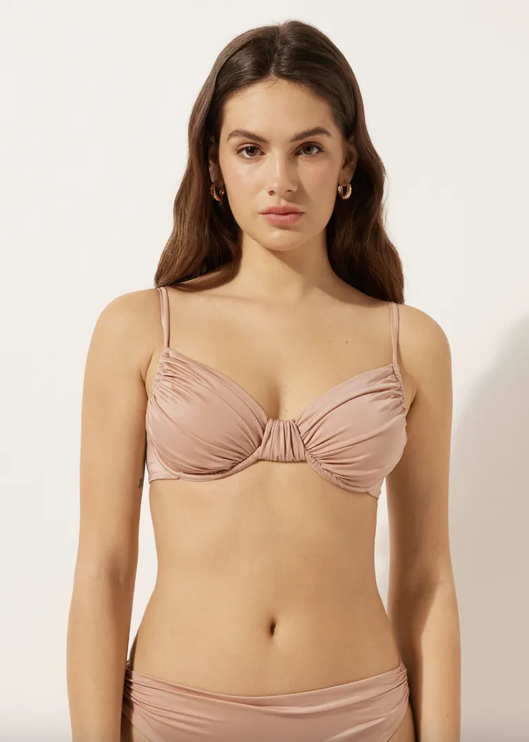 Top Celebrity-Approved Swimwear Brands 2025: Luxury Resort-Style Women's Swimwear Trends Endorsed by Kendall Jenner & Supermodels 6 Graduated Padded Bandeau Swimsuit Top Shiny Satin