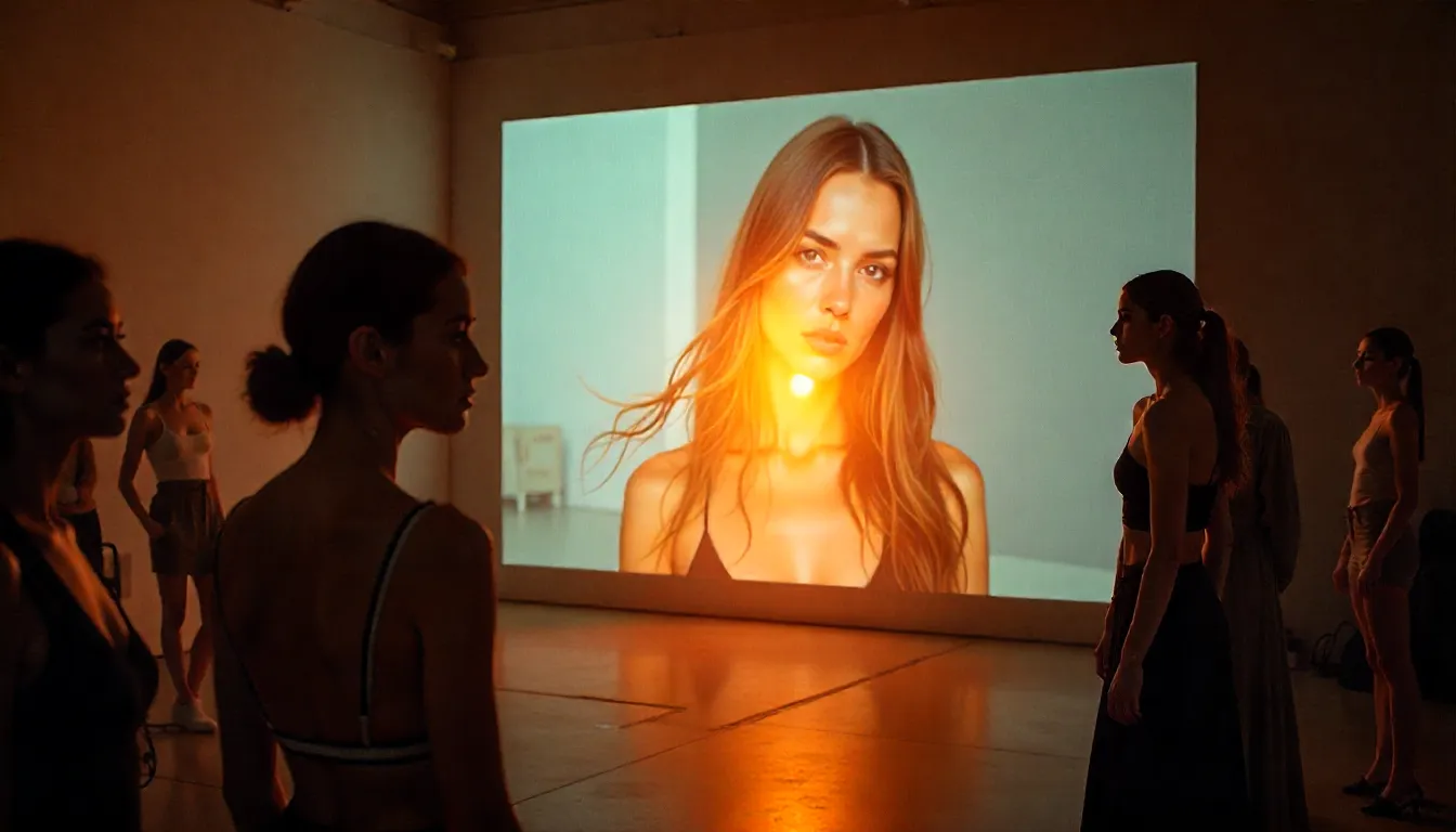 How AI-Generated Models Are Revolutionizing Fashion 3 Traditional models watching AI model on screen